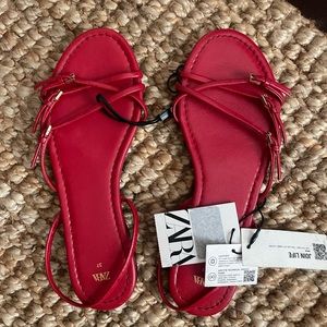 Zara Red Strappy Leather Sandals